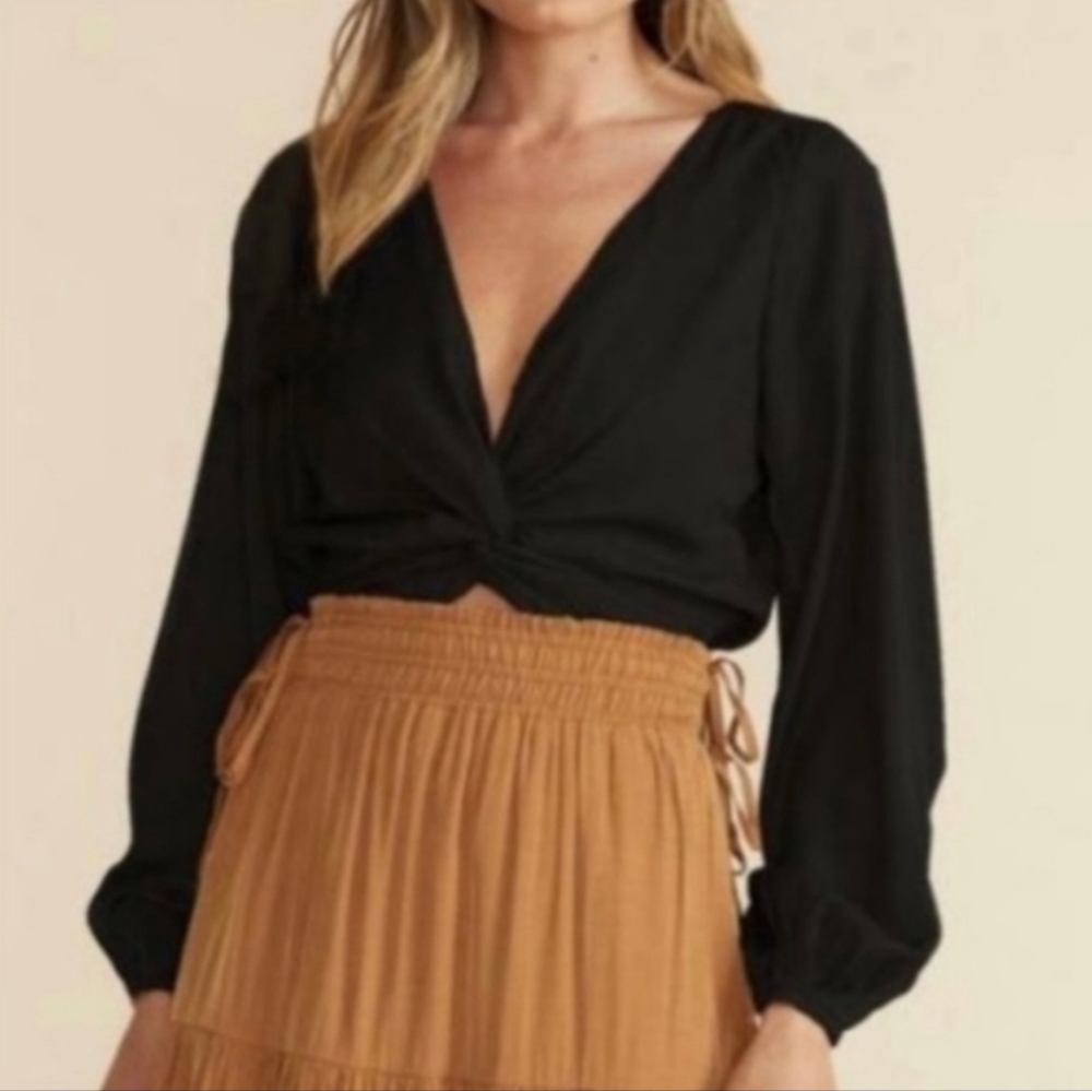 MINKPINK Black Twist Front V-Neck Long Sleeve Blouse